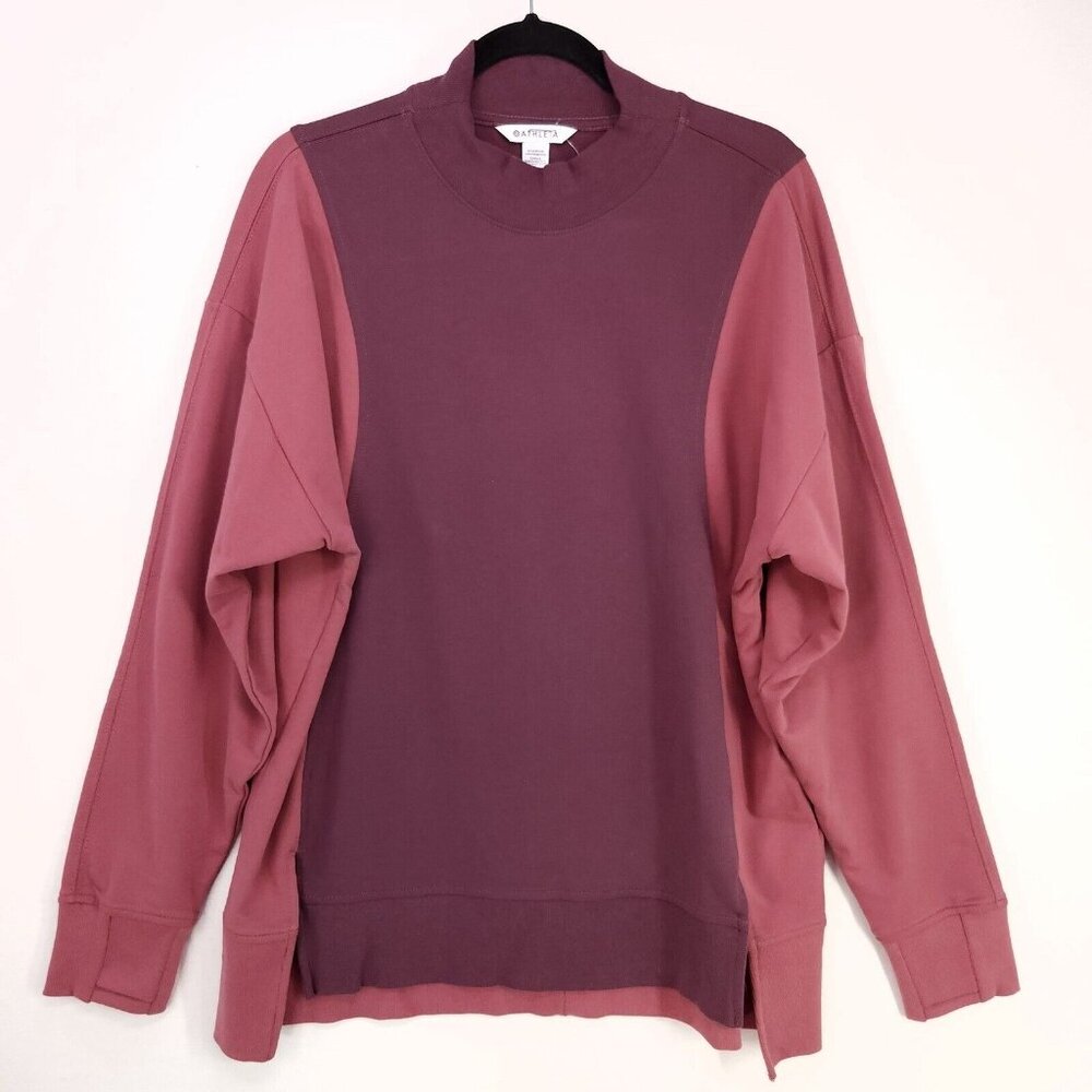 Athleta Pullover Soft Sweatshirt Womens Large Colorblock Mock Neck Activewear